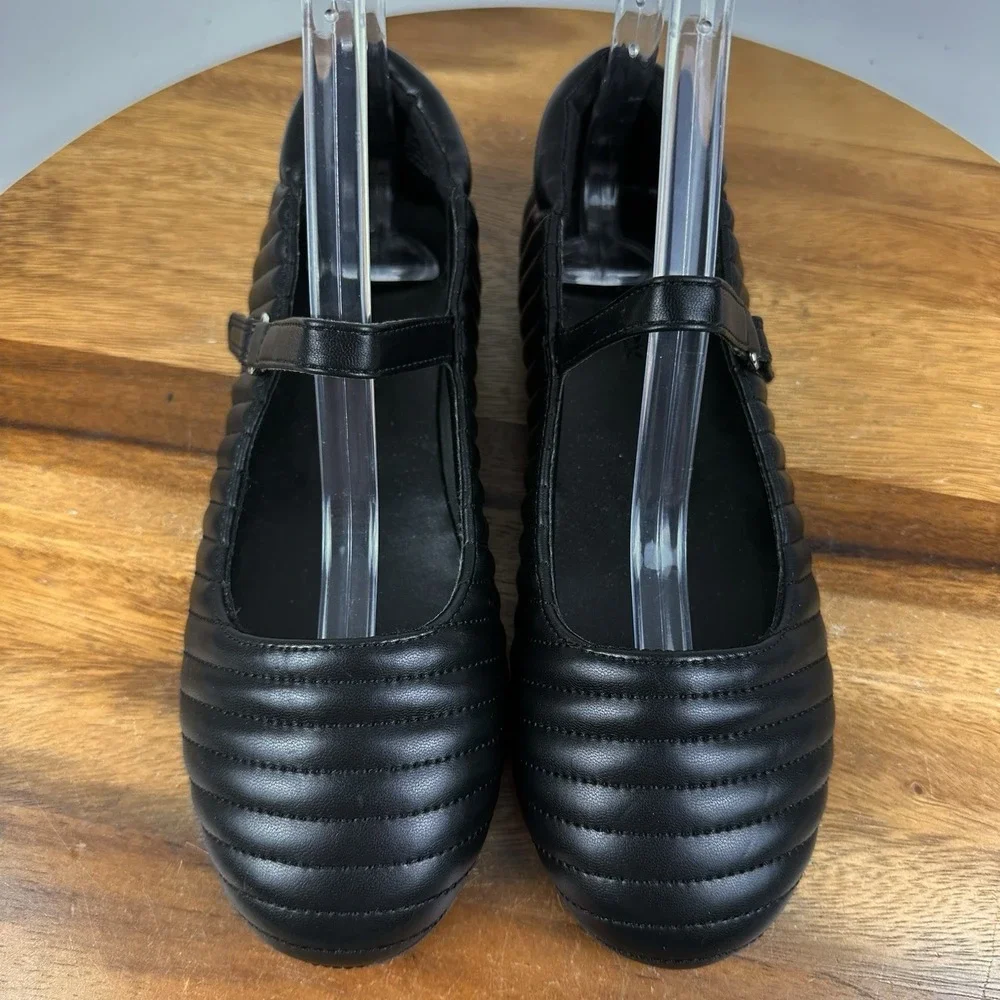 New Big Kids Girls Nordstrom Jolie Black Faux Leather MaryJane Flats Size 3 Y